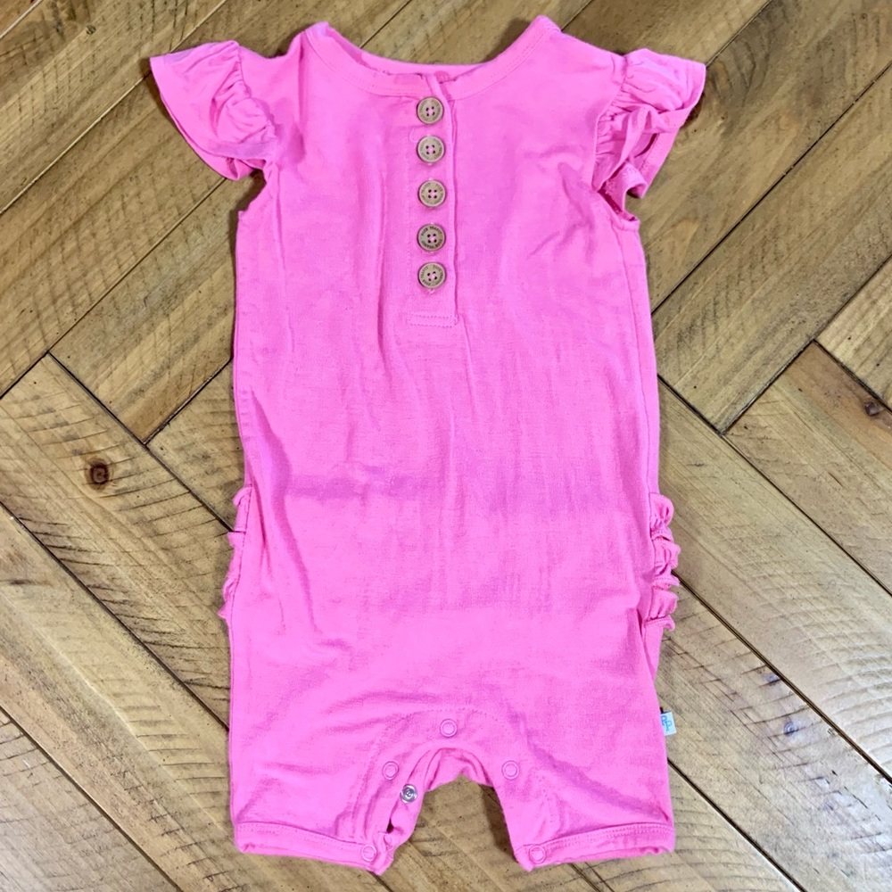Pink Lemonade Ruffled Cap Sleeve Henley Romper